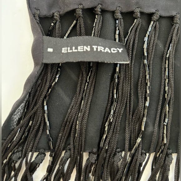 Ellen Tracy Silk and Velvet Beaded Scarf in Black - Picture 9 of 11